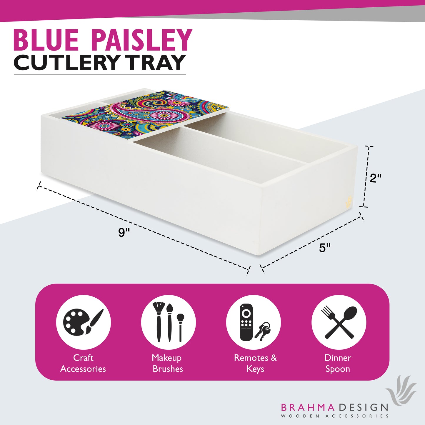 Blue Paisley Cutlery Tray