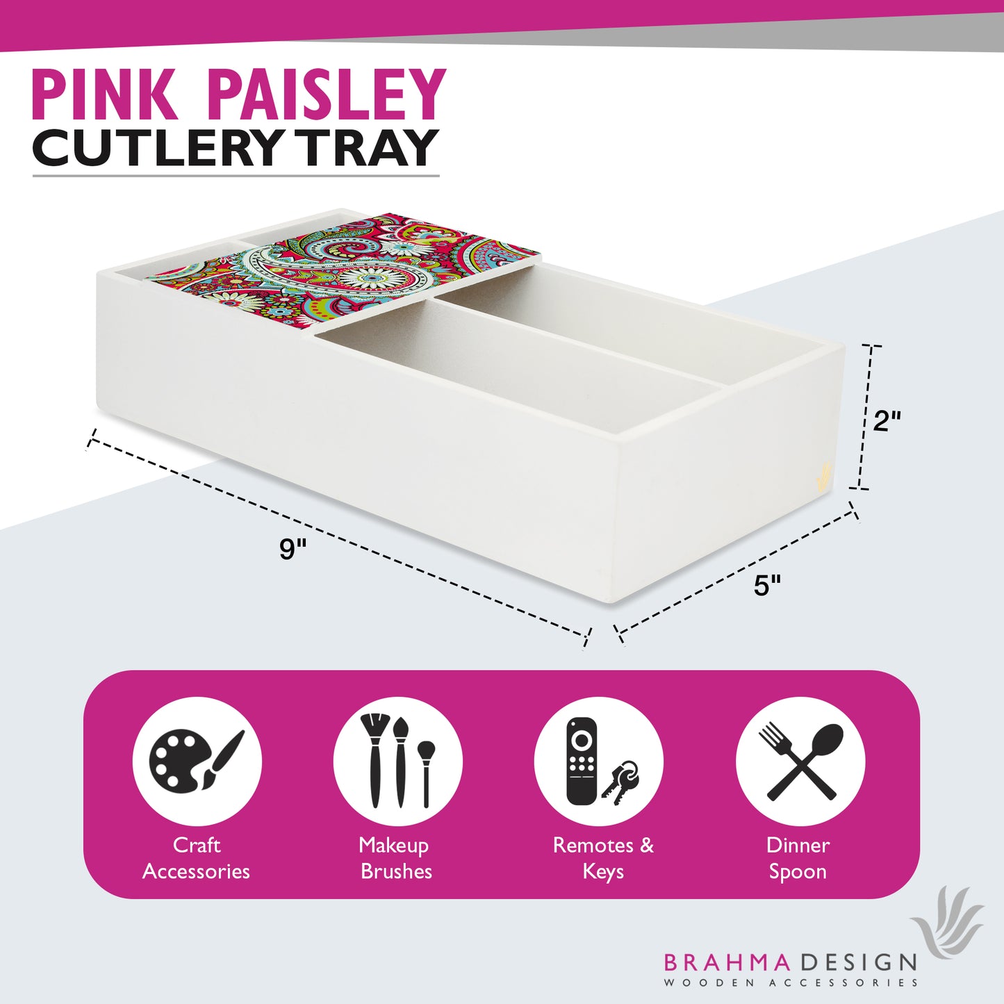 Pink Paisley Cutlery Tray