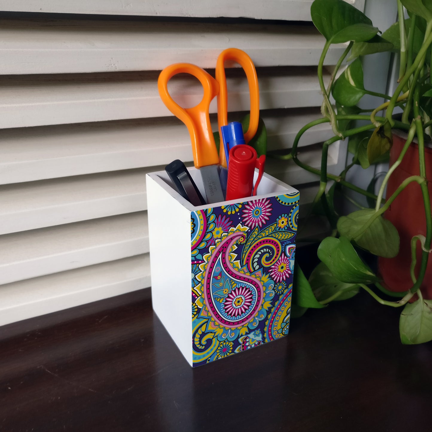 Blue Paisley Pen Stand
