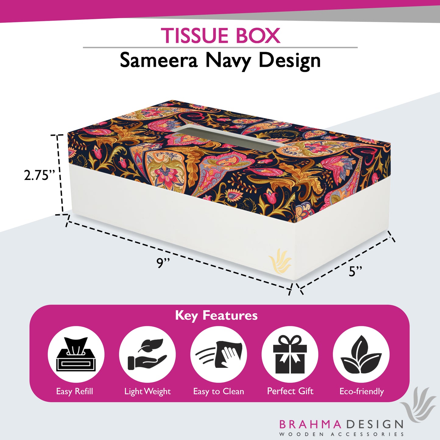 Sameera Navy Tissue Box