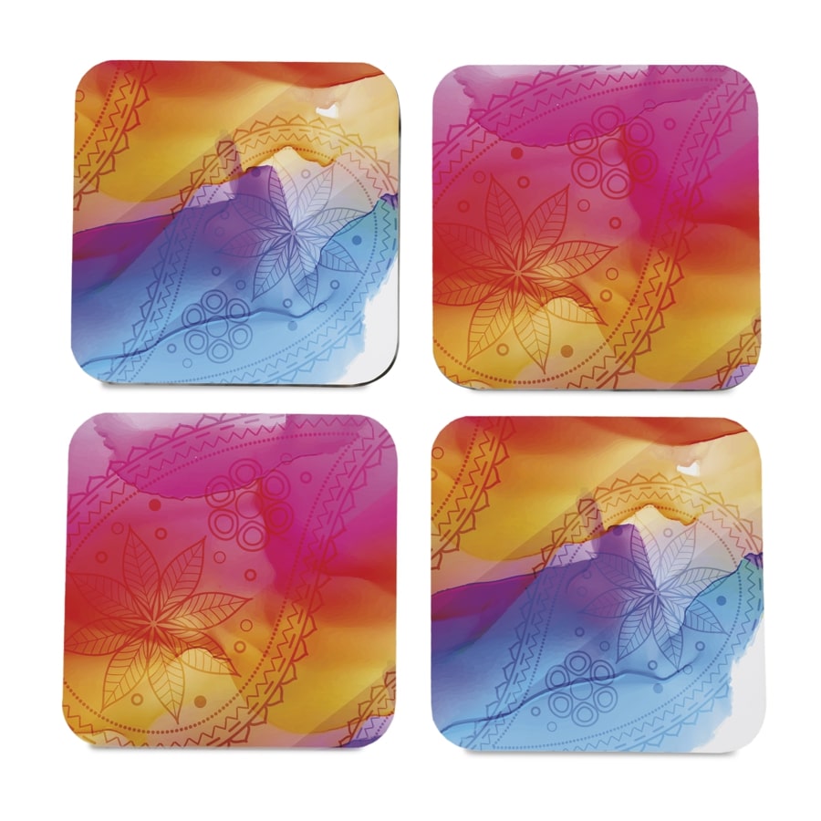 Multi Watercolour 4 piece Coaster Set 3.75" x 3.75"