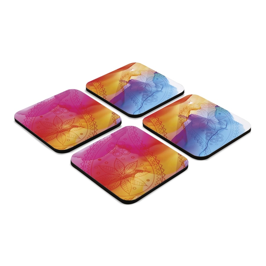 Multi Watercolour 4 piece Coaster Set 3.75" x 3.75"