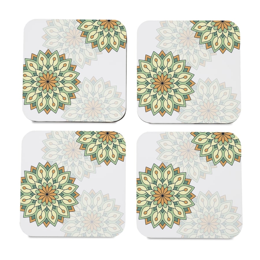 Green Mandala 4 piece Coaster Set 3.75" x 3.75"