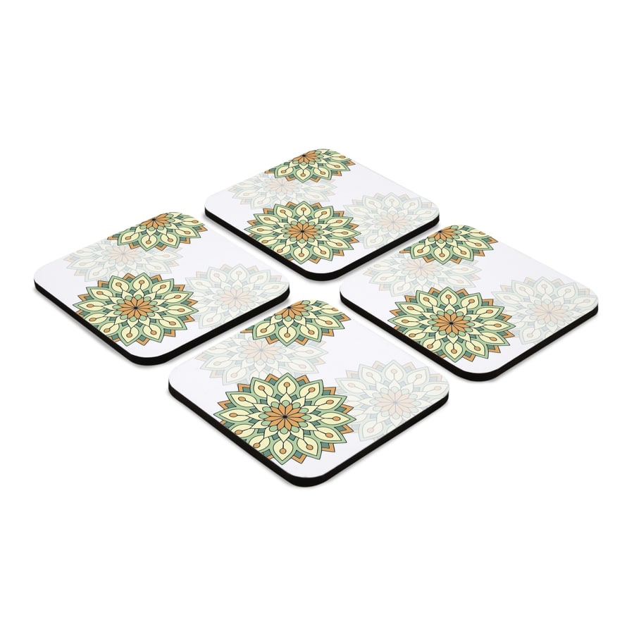 Green Mandala 4 piece Coaster Set 3.75" x 3.75"