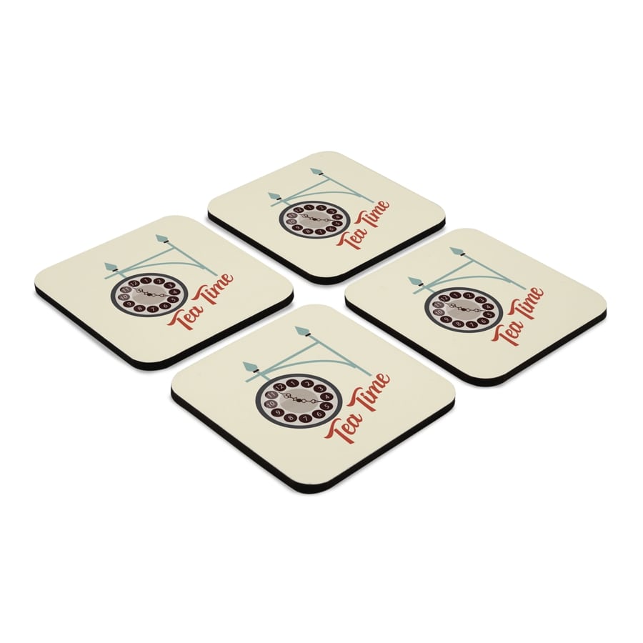 Tea Time 4 piece Coaster Set 3.75" x 3.75"