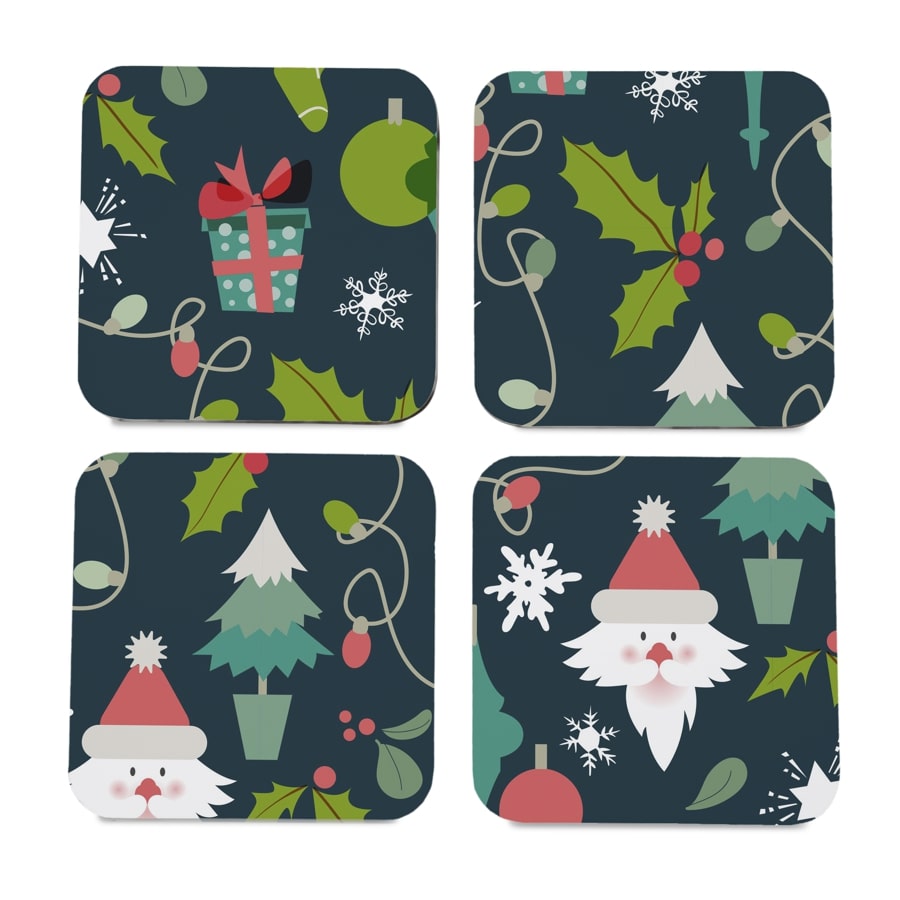 Xmas Allover2 4 piece Coaster Set 3.75" x 3.75"