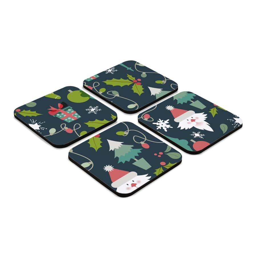 Xmas Allover2 4 piece Coaster Set 3.75" x 3.75"