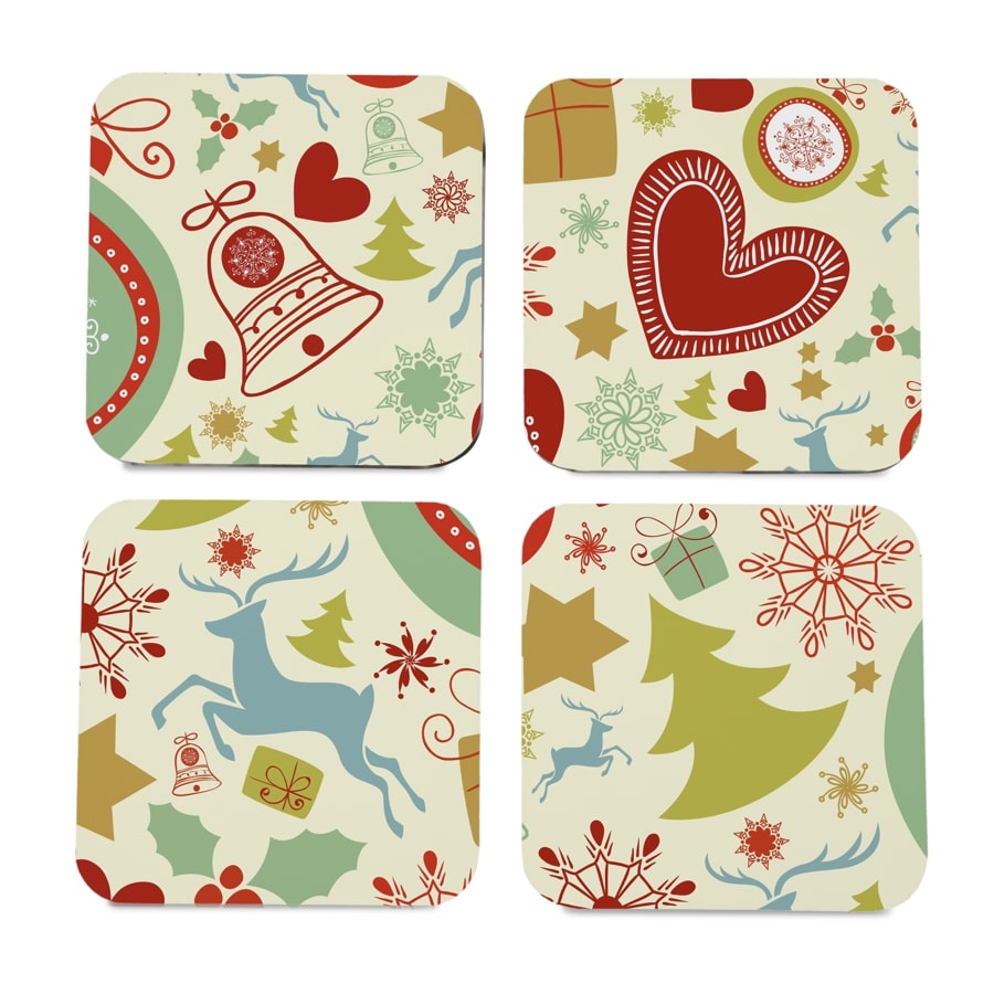 Xmas Allover3 4 piece Coaster Set 3.75" x 3.75"
