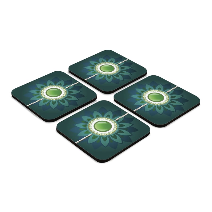Rakhi Pearls Green 4 piece Coaster Set 3.75" x 3.75"