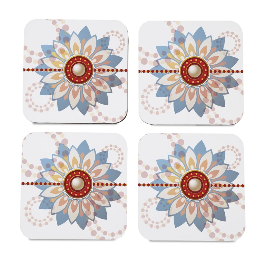 Rakhee Blue 4 piece Coaster Set 3.75" x 3.75"
