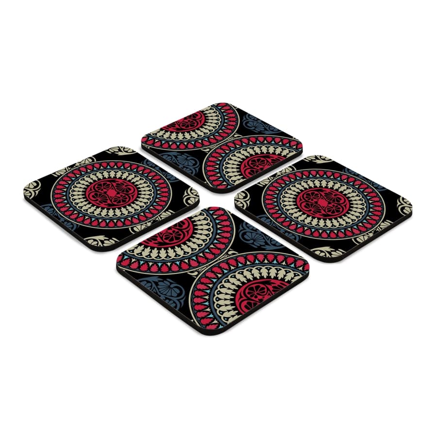Black Mandala 4 piece Coaster Set 3.75" x 3.75"