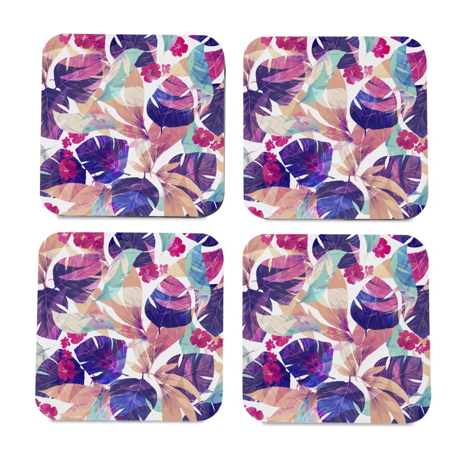 Floral Hibiscus 4 piece Coaster Set 3.75" x 3.75"