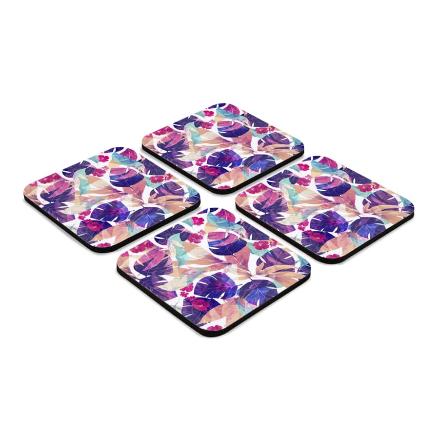 Floral Hibiscus 4 piece Coaster Set 3.75" x 3.75"