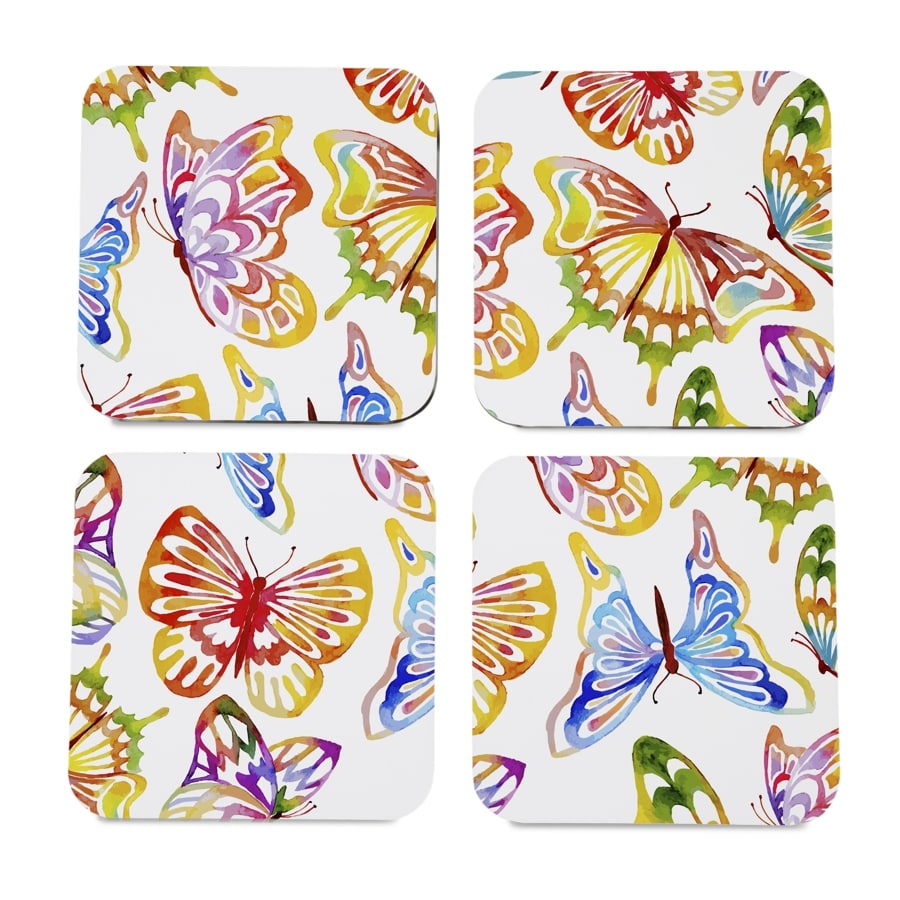 Watercolour Butterflies 4 piece Coaster Set 3.75" x 3.75"