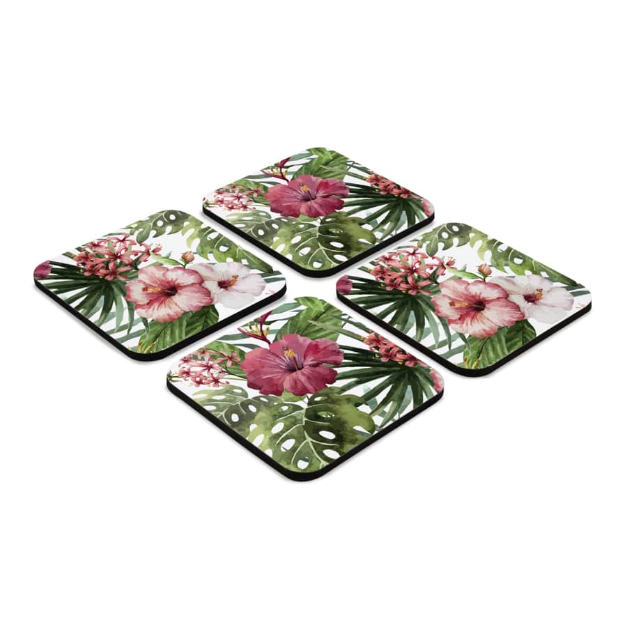 Tropical Hibiscus 4 piece Coaster Set 3.75" x 3.75"