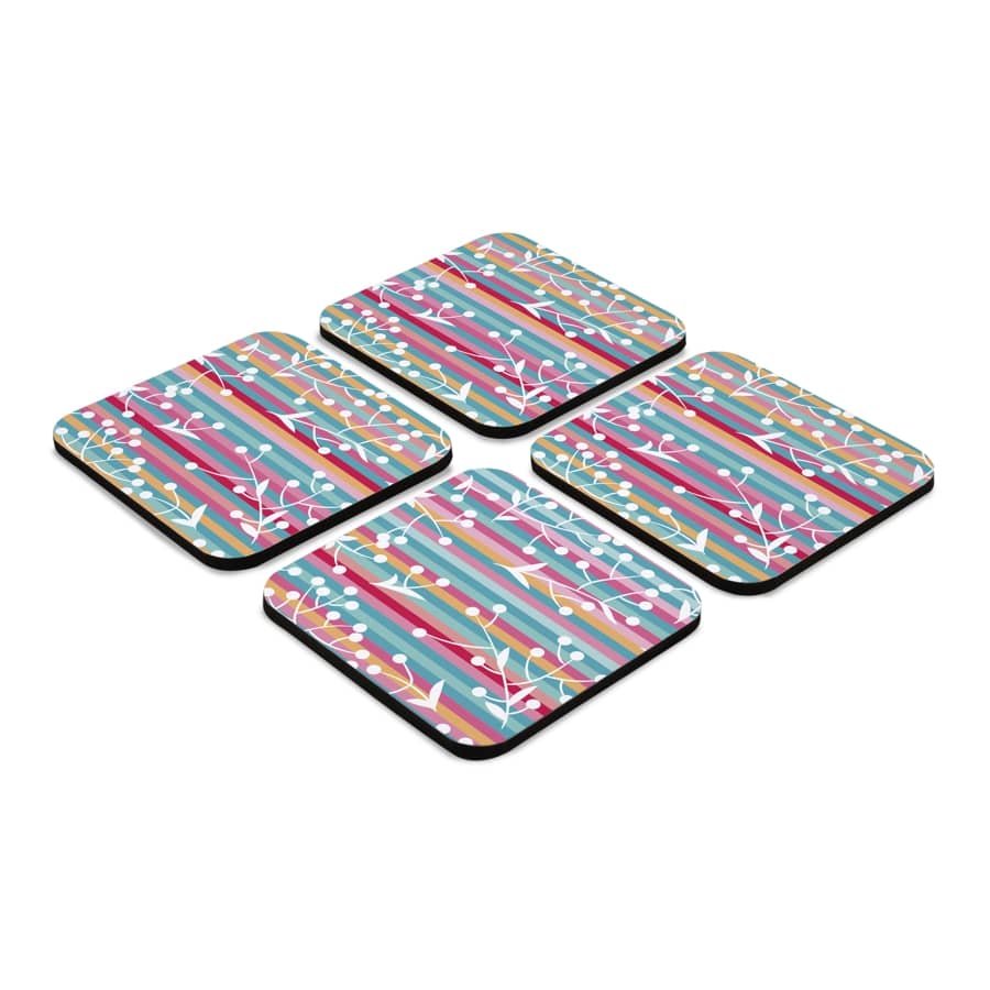 Floral Stripes 4 piece Coaster Set 3.75" x 3.75"