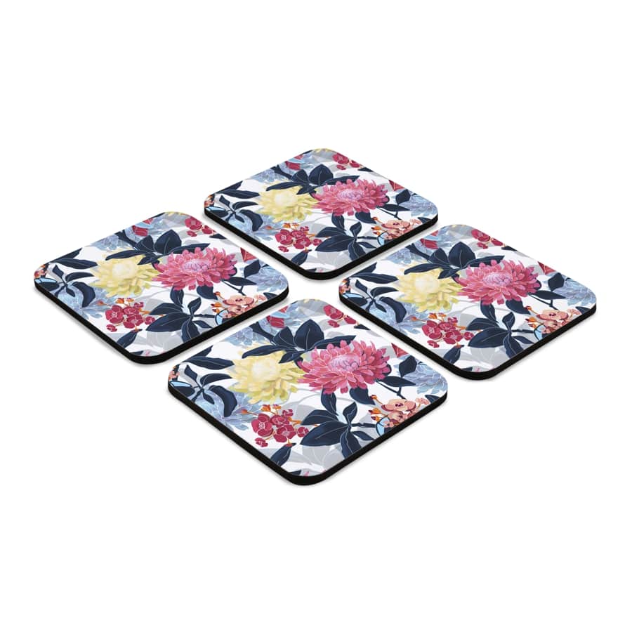 Mia Floral 4 piece Coaster Set 3.75" x 3.75"