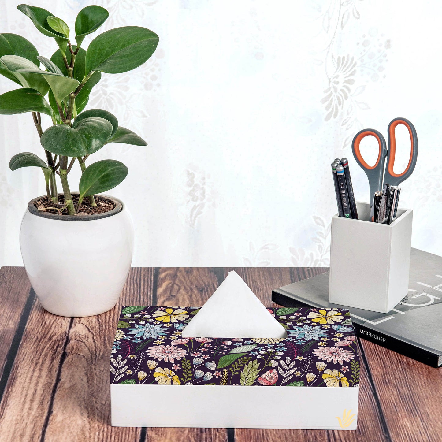 Floral Daisy Tissue Box 9" x 5" x 2.75" Ht. - Lifestyle Image
