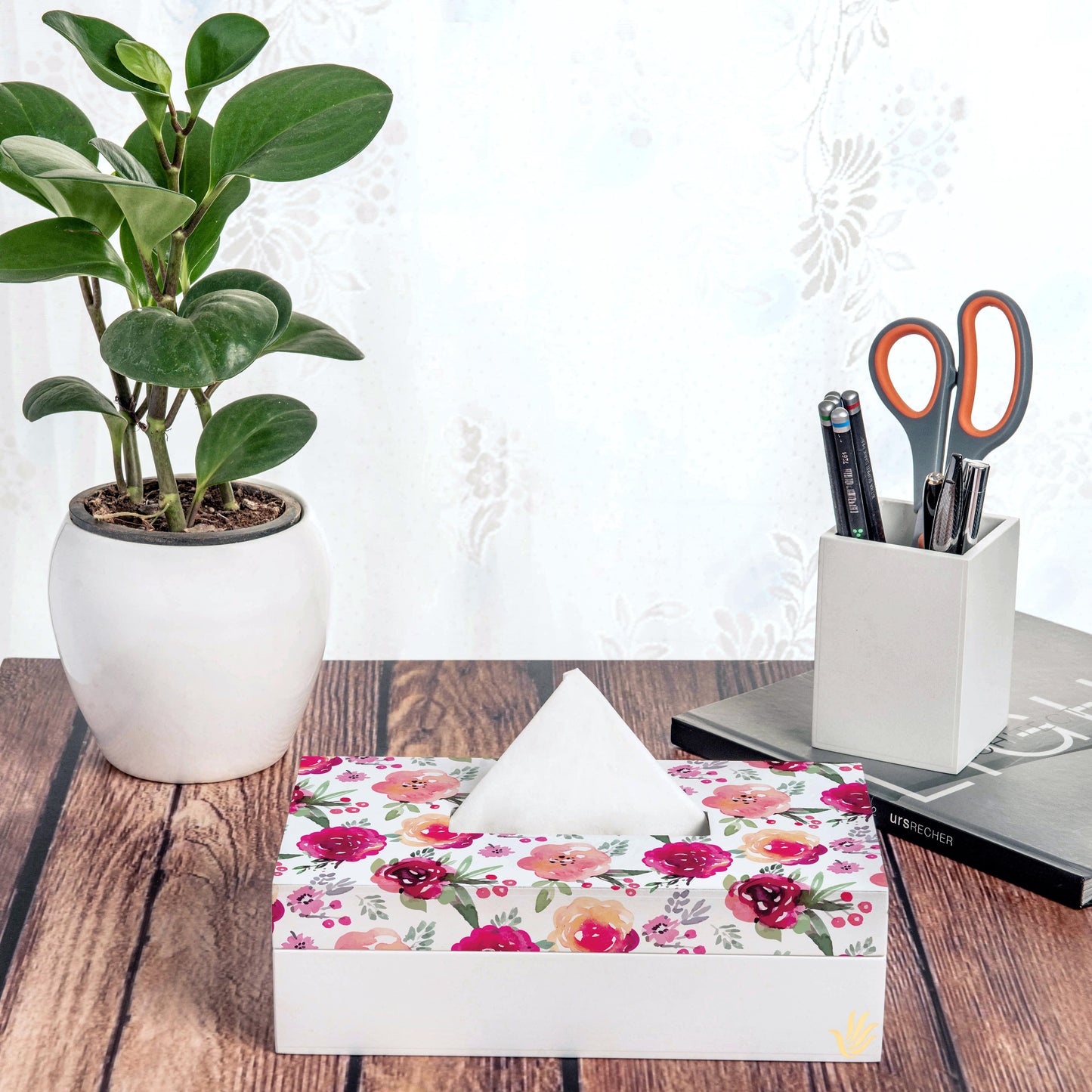 Pink Flowers Tissue Box 9" x 5" x 2.75" - Lifestyle Image