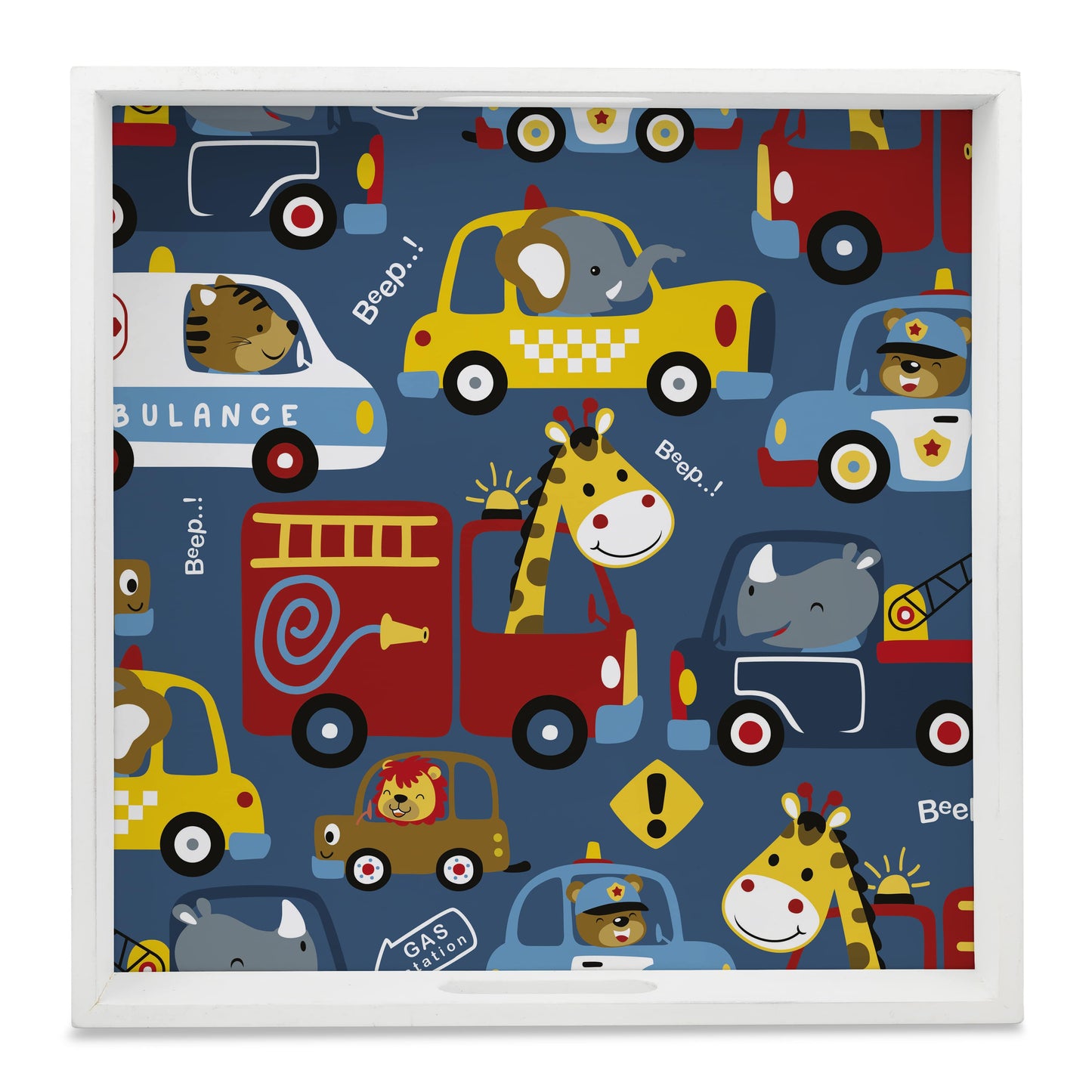 Animal Drivers Square Tray for Children 12" x 12" - Main Image
