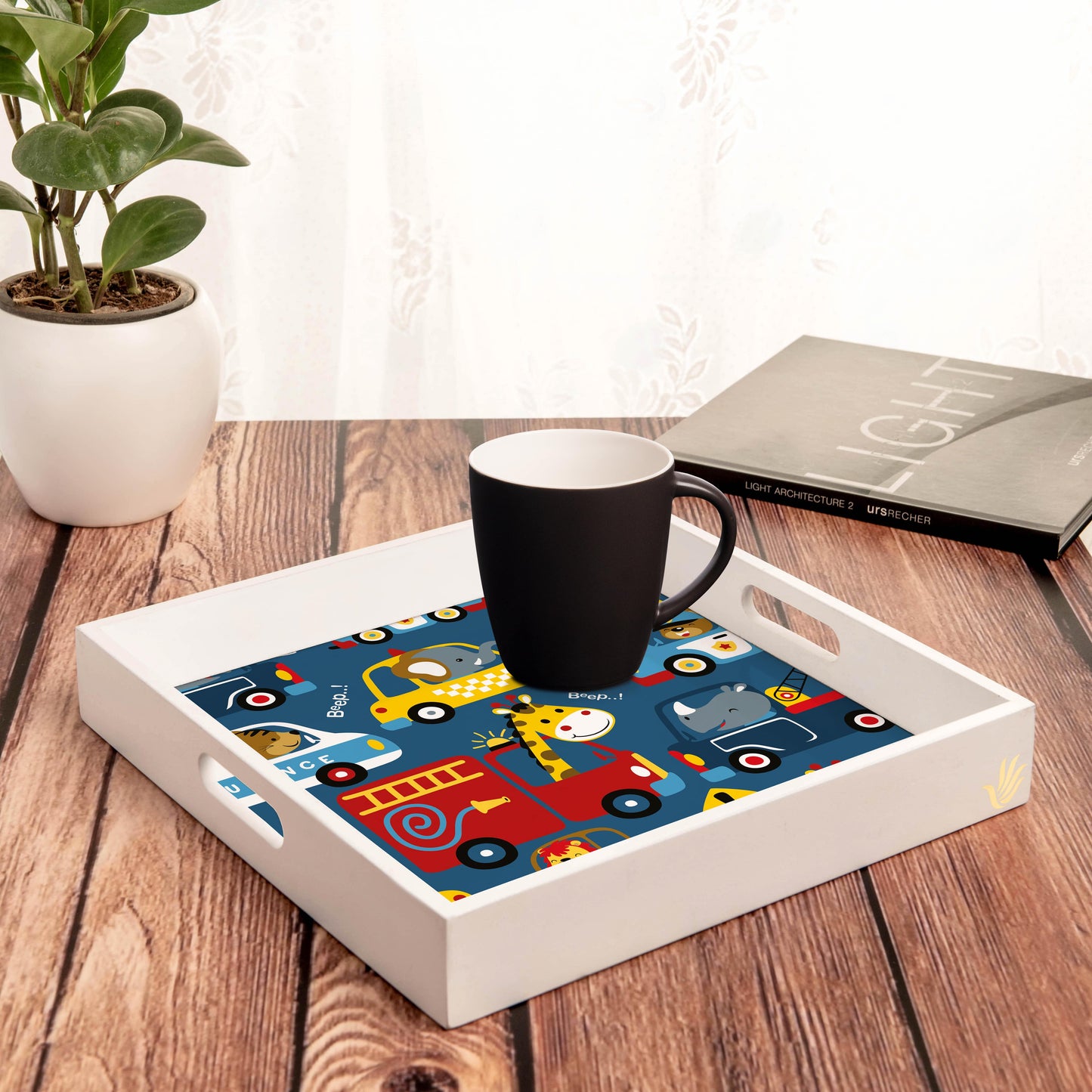 Animal Drivers Square Tray for Children 12" x 12" - Lifestyle Image