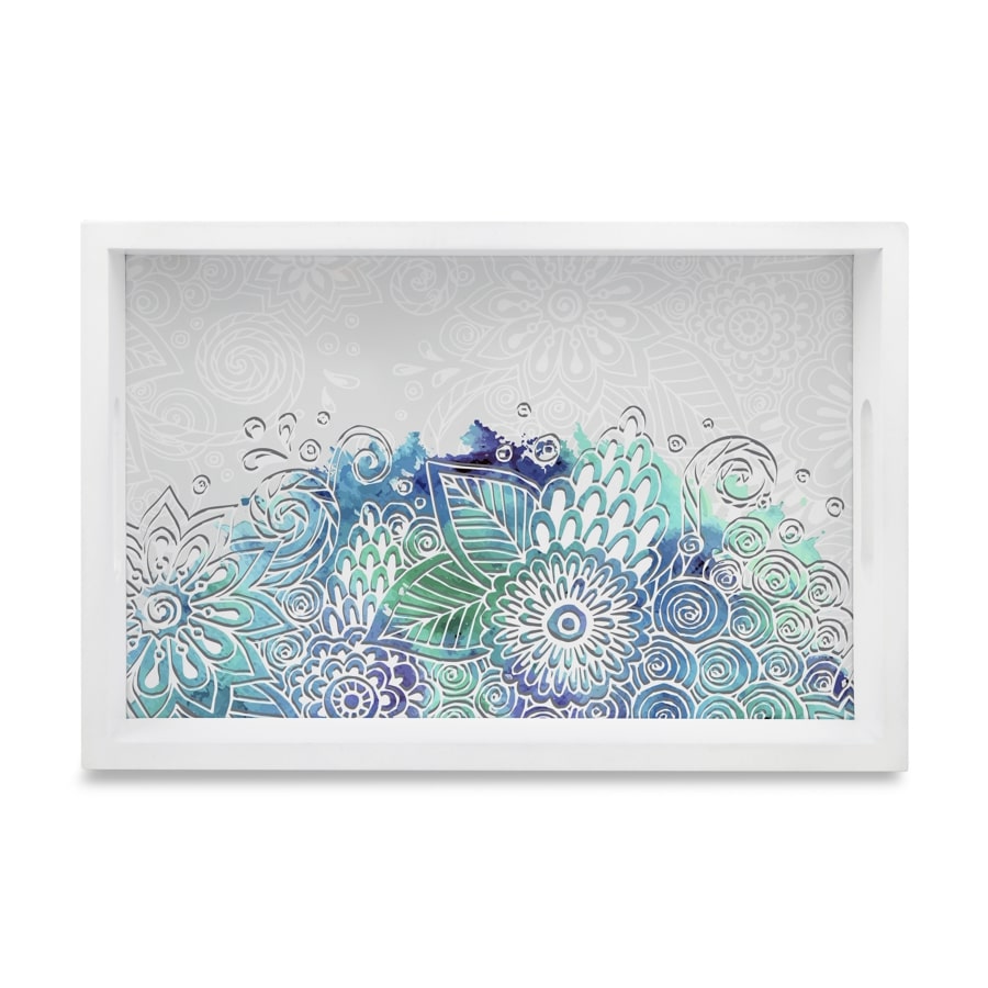Abstract Flowers Serving Tray with Cutout Handles (Wood) 8" x 12"