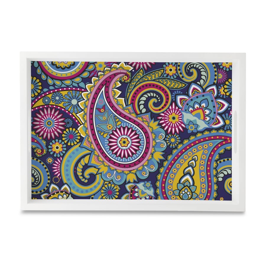 Blue Paisley Serving Tray with Cutout Handles (Wood) 10" x 14"