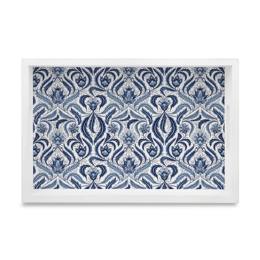 Liena Blue Serving Tray with Cutout Handles (Wood) 8" x 12"