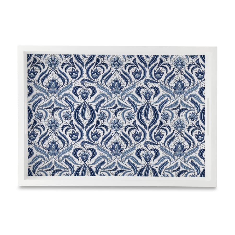 Liena Blue Serving Tray with Cutout Handles (Wood) 10" x 14"