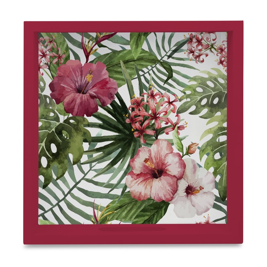 Tropical Hibiscus-R Serving Tray with Cutout Handles (Wood) 9" x 9"