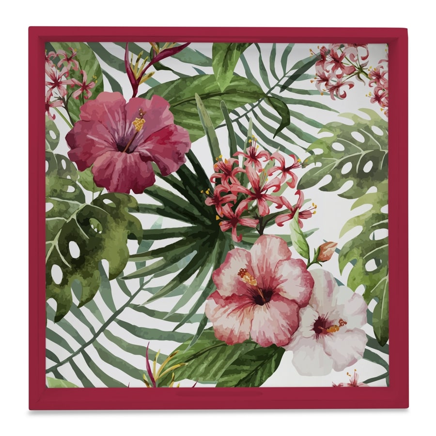 Tropical Hibiscus-R Serving Tray with Cutout Handles (Wood) 12" x 12"