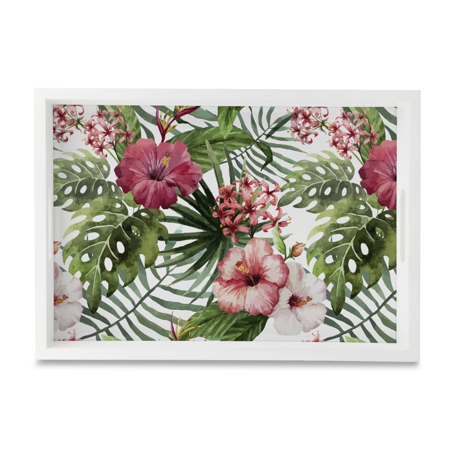 Tropical Hibiscus-W Serving Tray with Cutout Handles (Wood) 10" x 14"