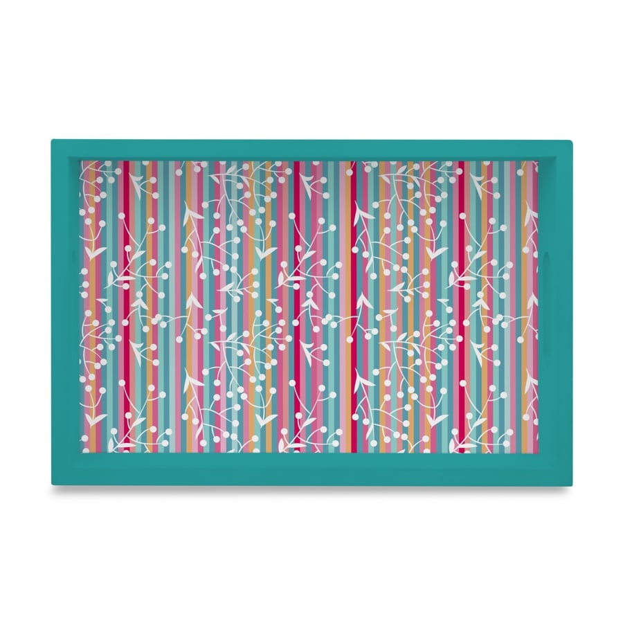 Floral Stripes-T Serving Tray with Cutout Handles (Wood) 8" x 12"