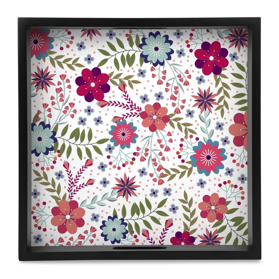Teen Floral Serving Tray with Cutout Handles (Wood) 12" x 12"