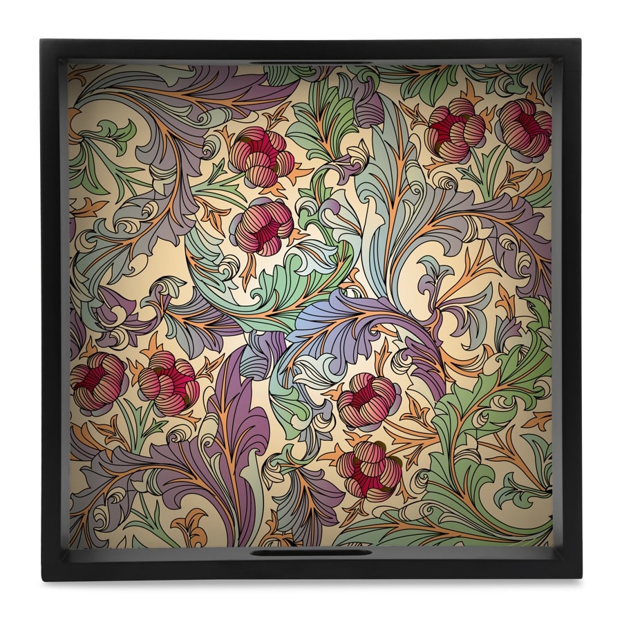 Ornate Floral Serving Tray with Cutout Handles (Wood) 12" x 12"