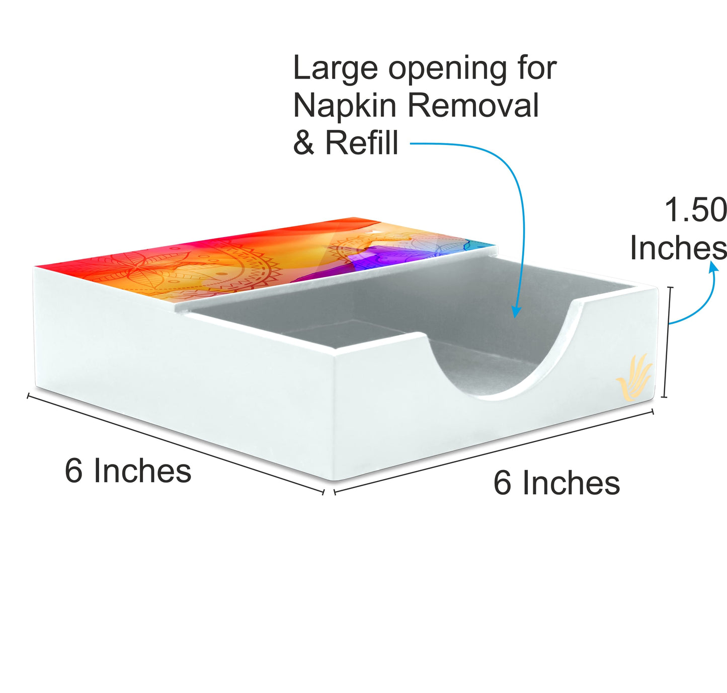 Multi Watercolour Tissue Holder 6" x 6" x 1.5" Ht. - Dimension Image