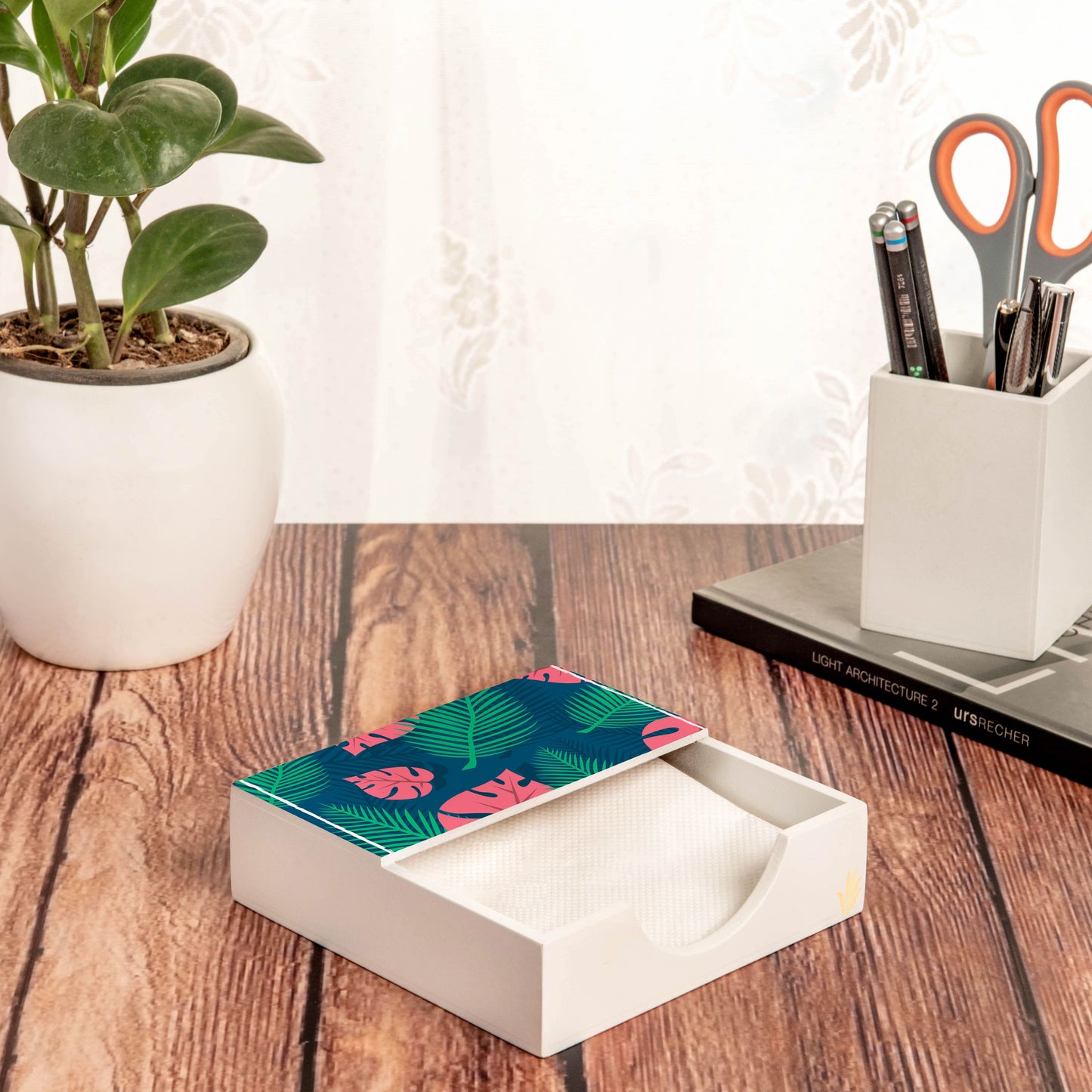 Palms Tissue Holder 6" x 6" x 1.5" Ht. - Lifestyle Image