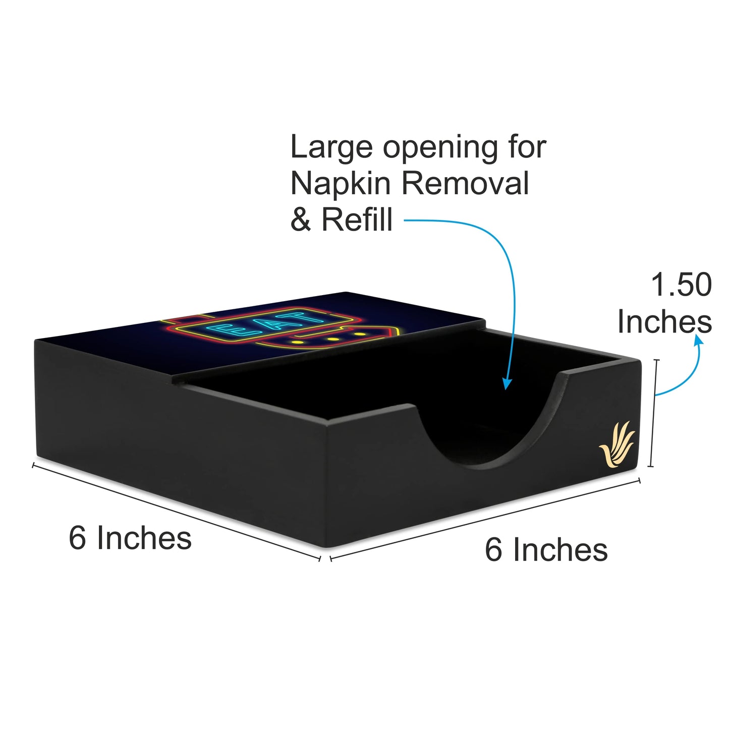 Neon Eat Tissue Holder 6" x 6" x 1.5" Ht. - Dimension Image