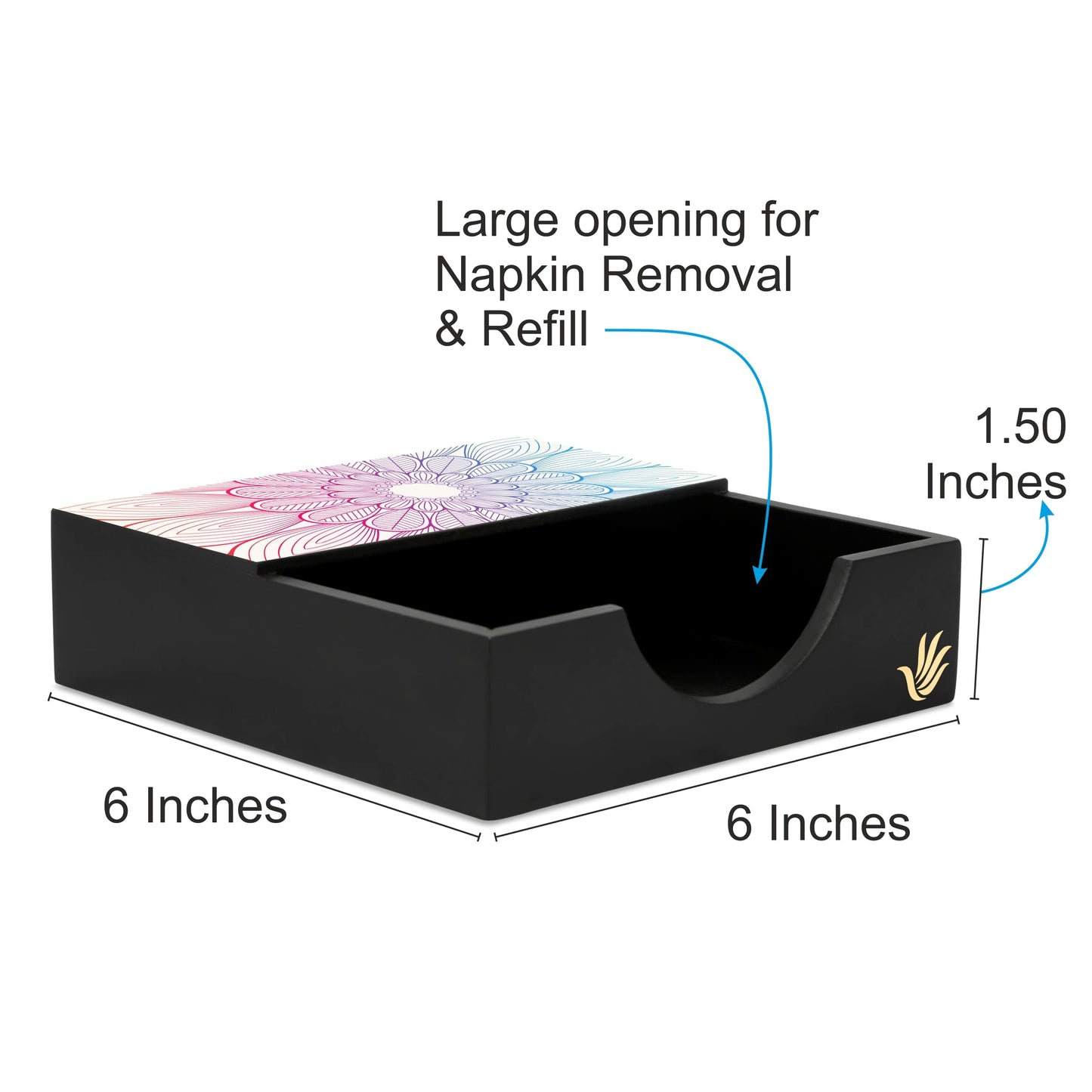 Boho Center Tissue Holder 6" x 6" x 1.5" Ht. -Dimension Image