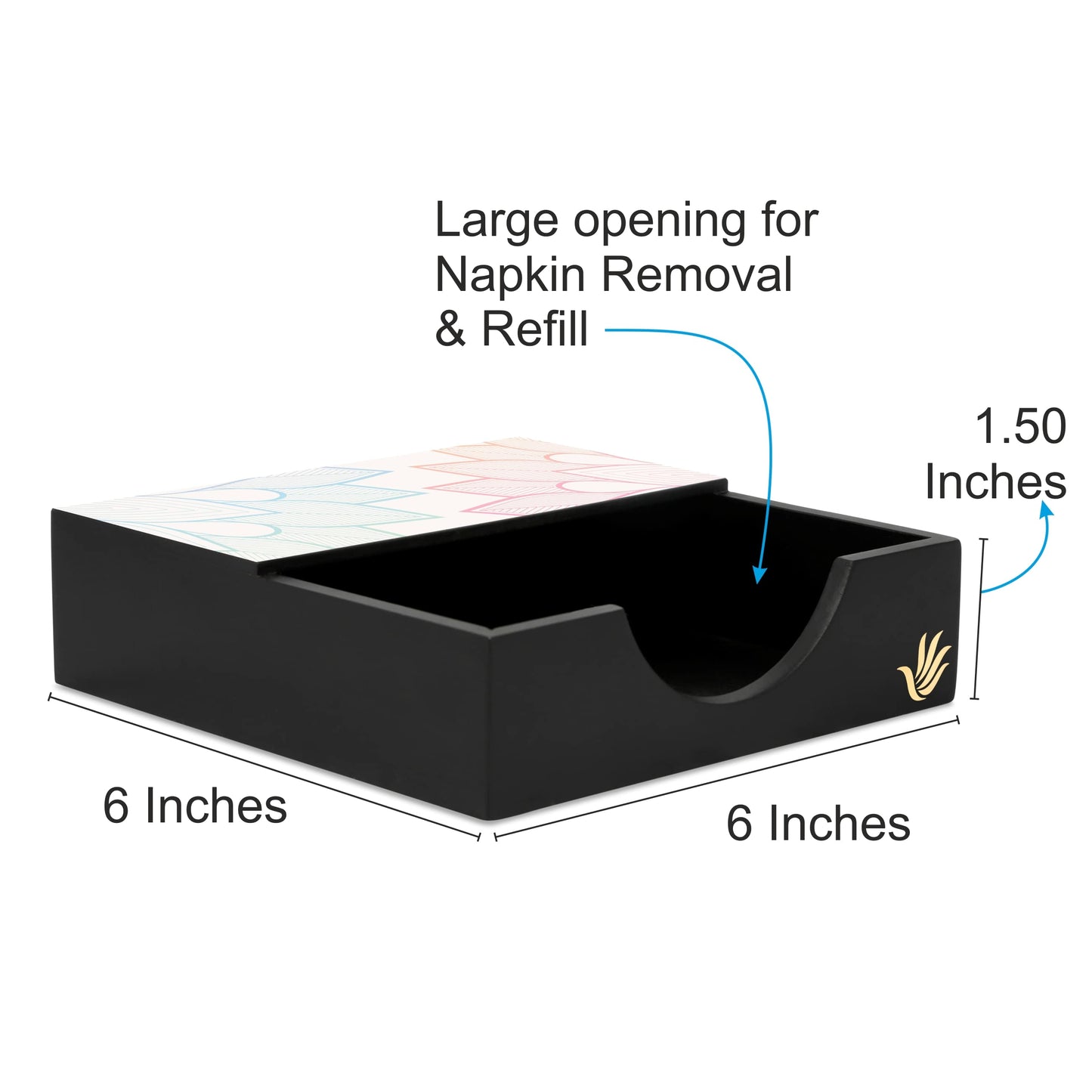 Boho Corner Tissue Holder 6" x 6" x 1.5" Ht. - Dimension Image