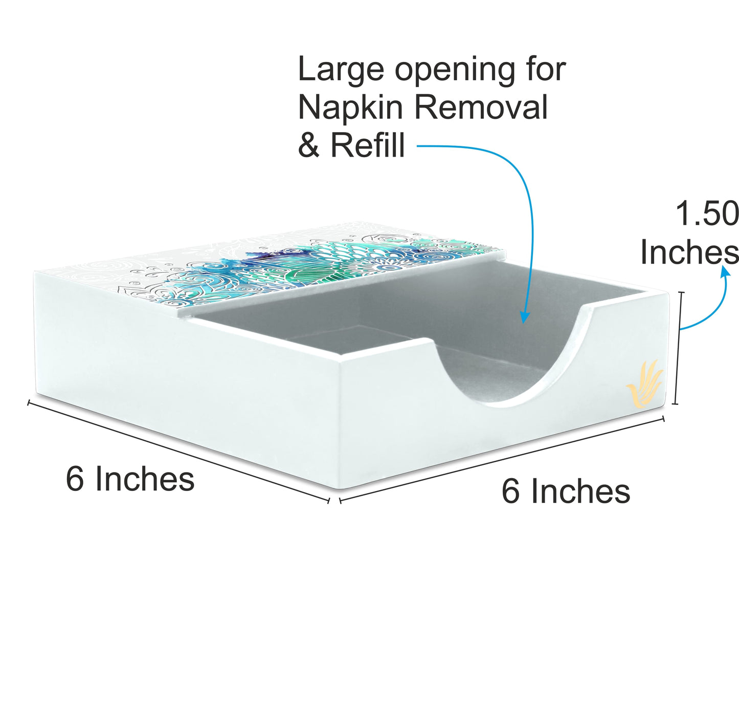Abstract Flowers Tissue Holder 6" x 6" x 1.5" Ht. - Dimension Image