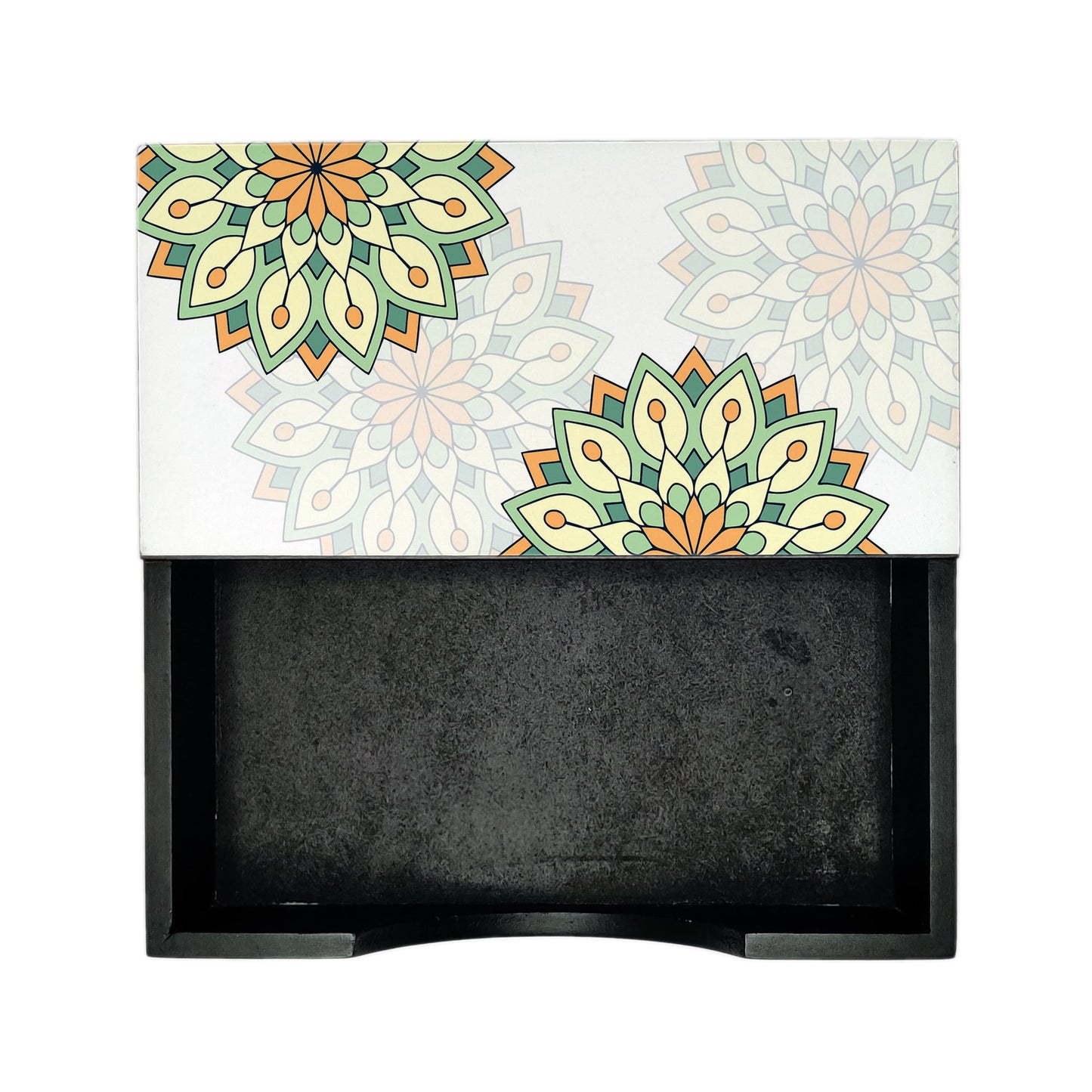Green Mandala Tissue Holder 6" x 6" x 1.5" Ht. - Design Image