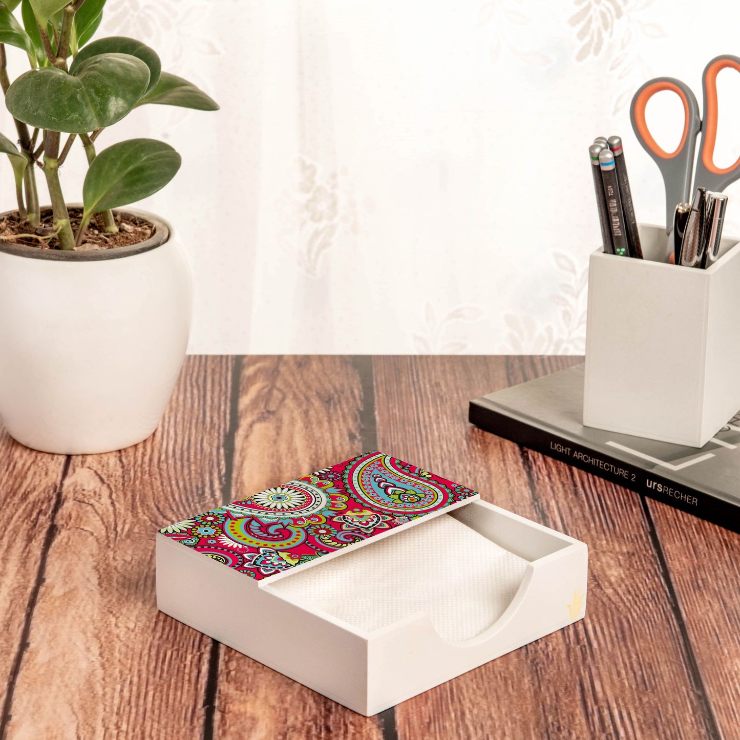 Pink Paisley Tissue Holder 6" x 6" x 1.5" Ht. - Lifestyle Image