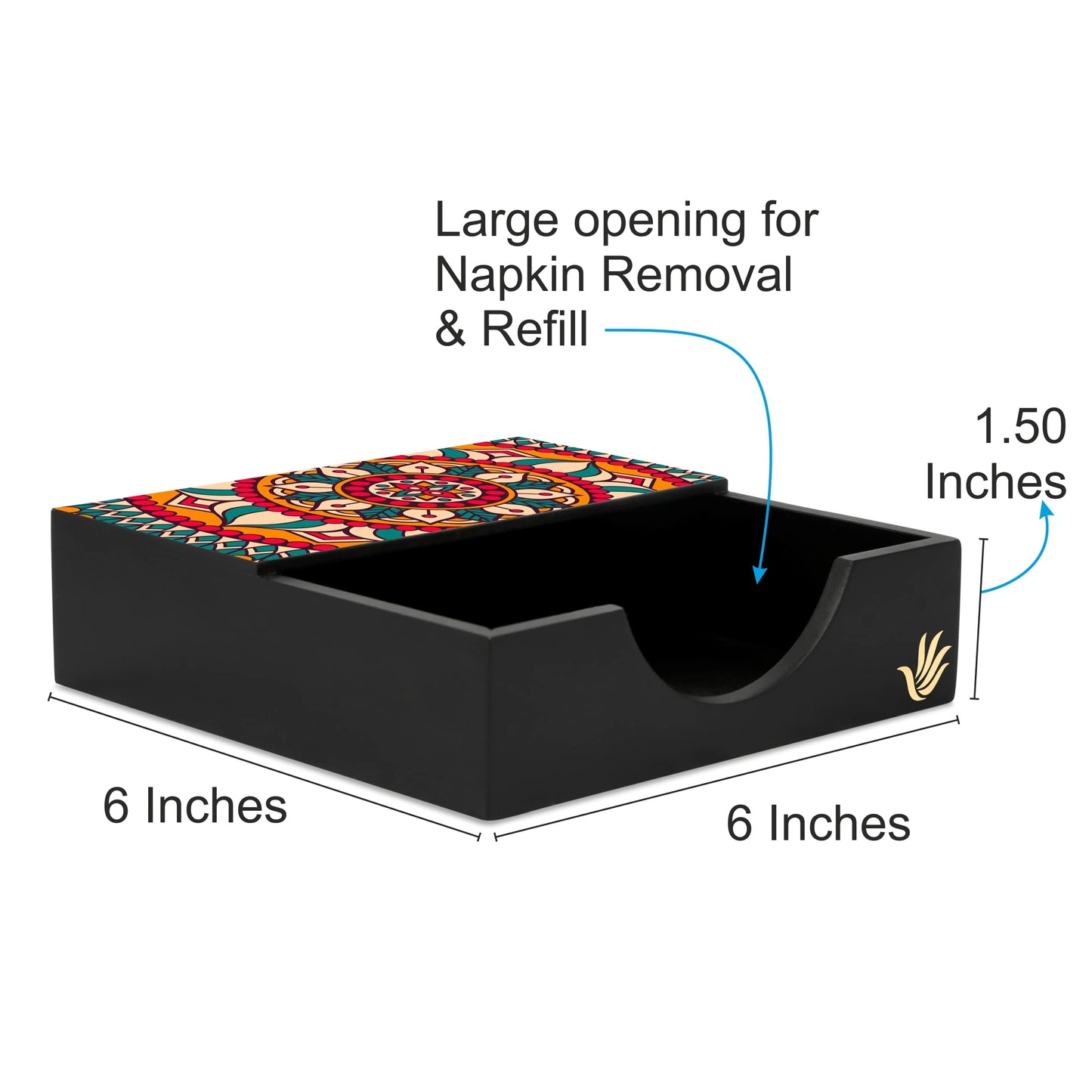 Red Mandala Tissue Holder 6" x 6" x 1.5" Ht. - Dimension Image