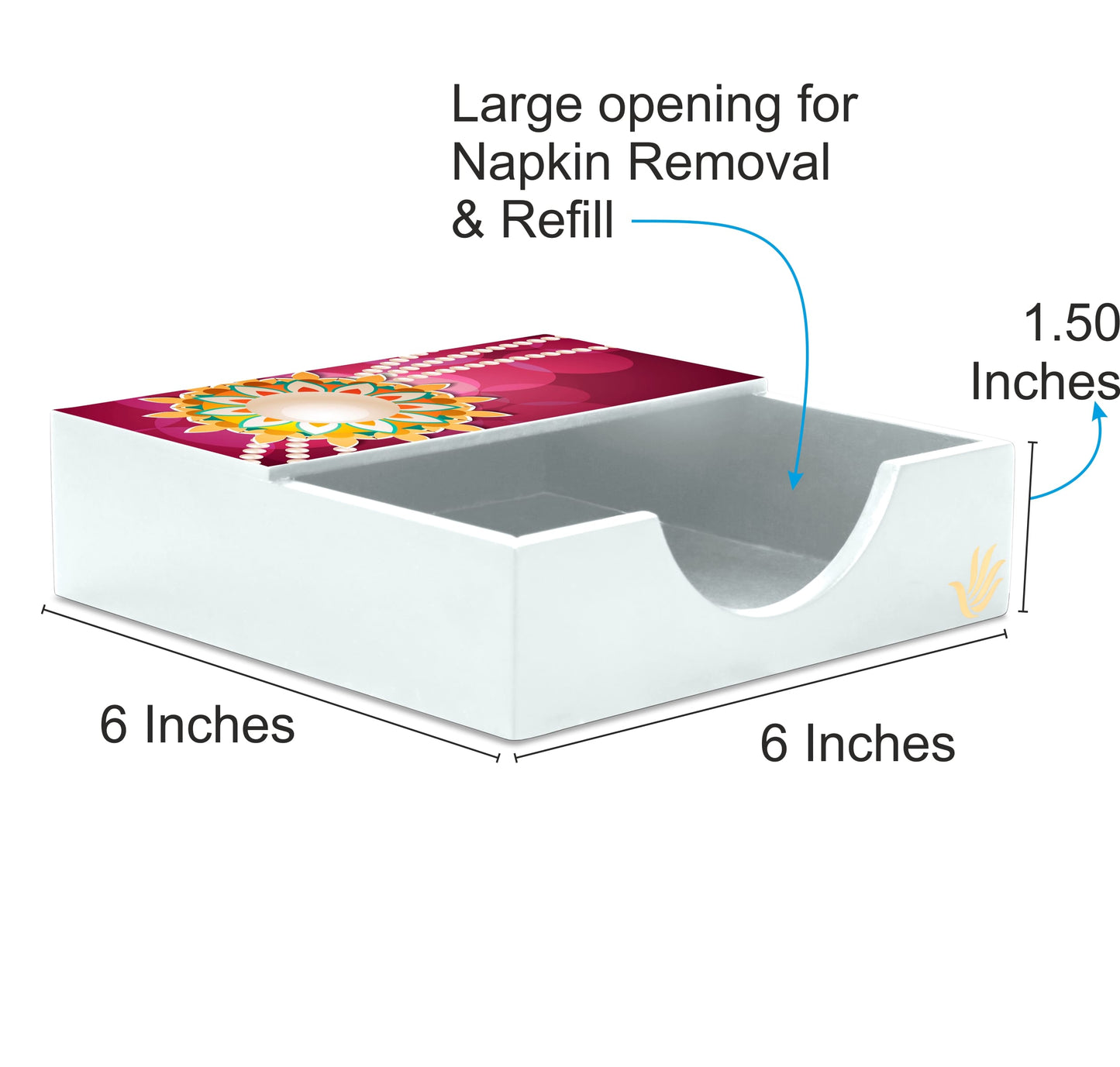 Rakhi Pearls Rose Tissue Holder 6" x 6" x 1.5" Ht. - Dimension Image