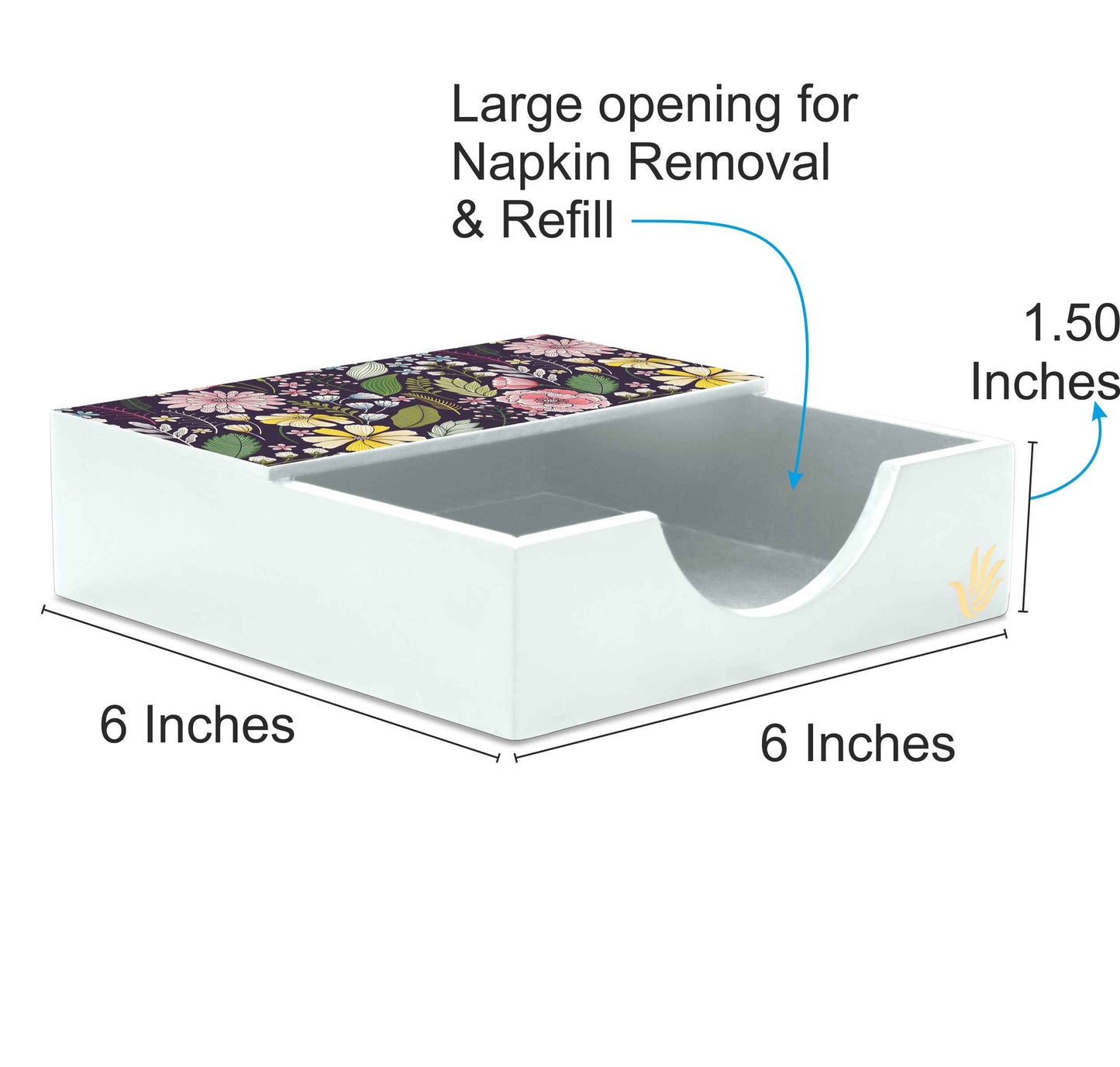 Floral Daisy Tissue Holder 6" x 6" x 1.5" Ht. - Dimension Image