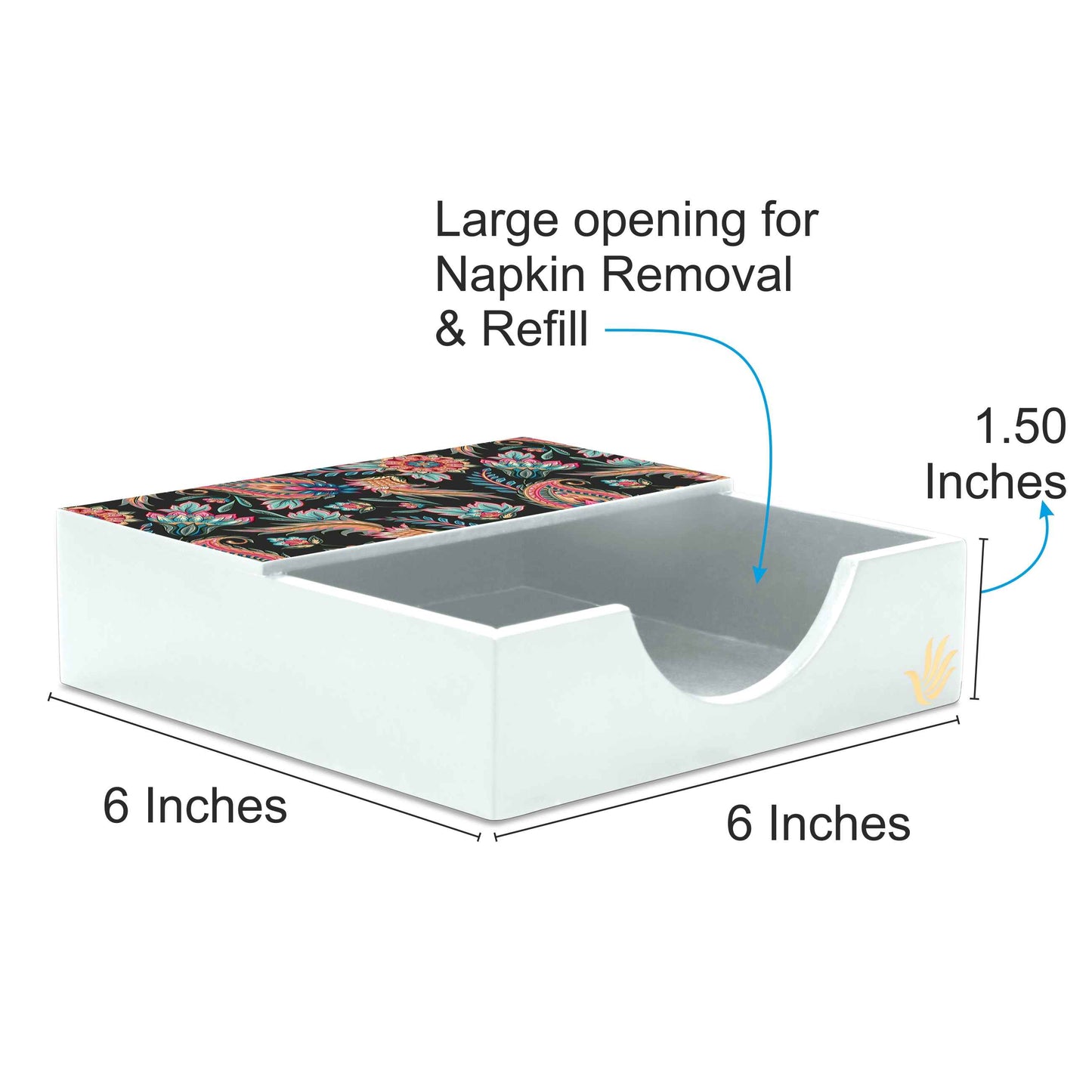 Oriental Paisley Black Tissue Holder 6" x 6" x 1.5" Ht. - Dimension Image