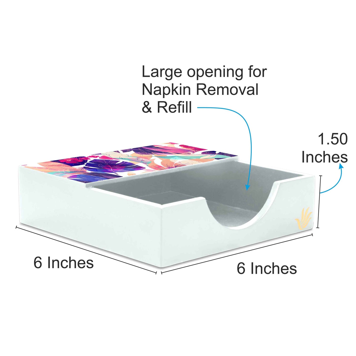 Floral Hibiscus Tissue Holder 6" x 6" x 1.5" Ht. - Dimension Image