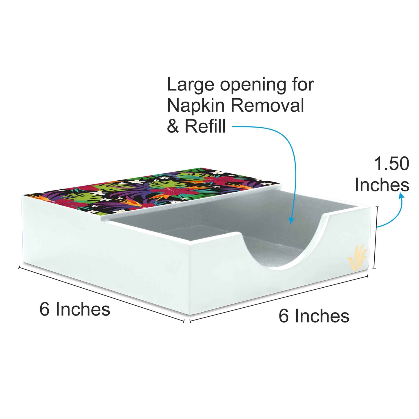 Hawaii Tissue Holder 6" x 6" x 1.5" Ht. - Dimension Image