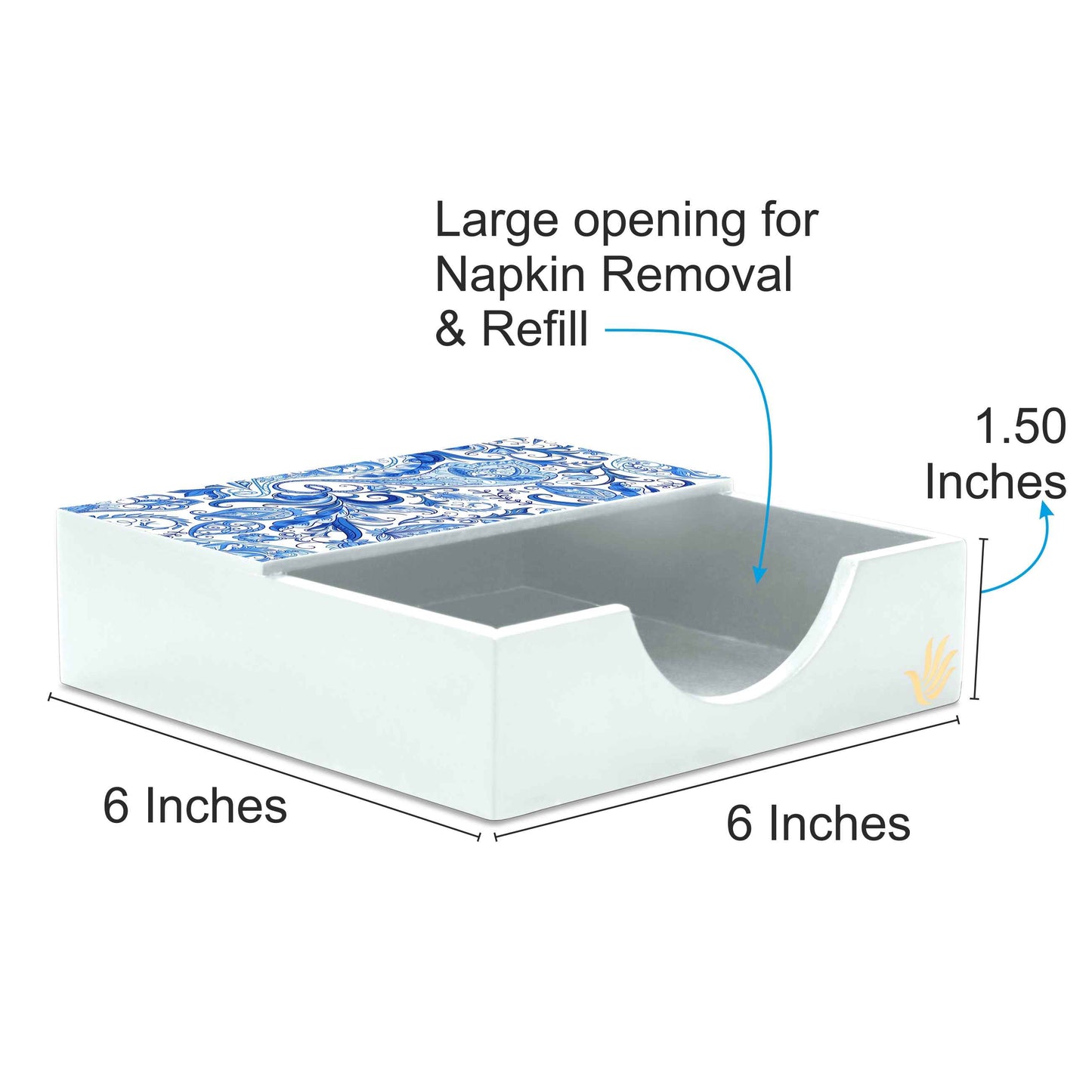 Blue Orient Tissue Holder 6" x 6" x 1.5" Ht. - Dimension Image